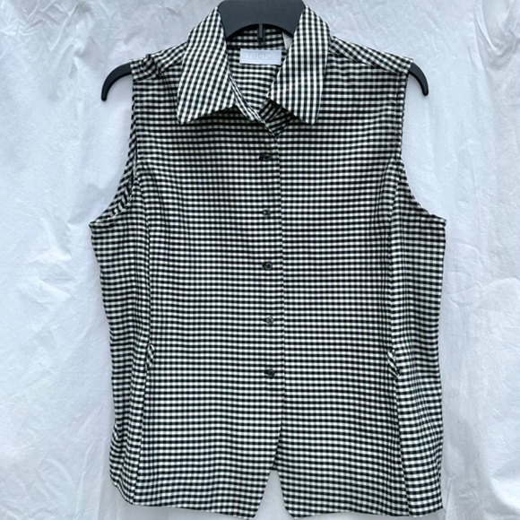 Gingham Button Down Sleeveless Peplum Belted Shirt - Picture 2 of 3